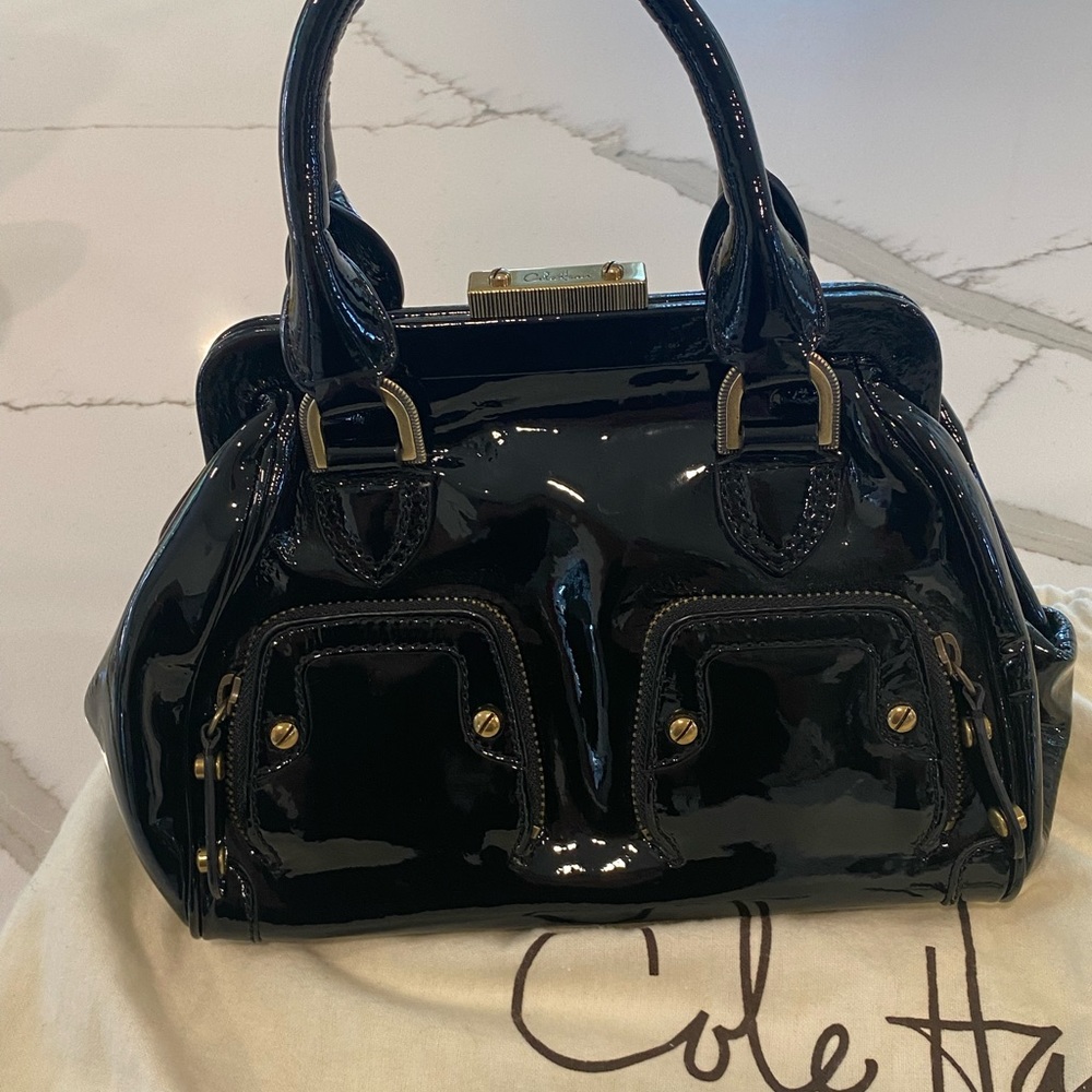 Cole Haan Black Patent Leather Handle Purse - Picture 2 of 13